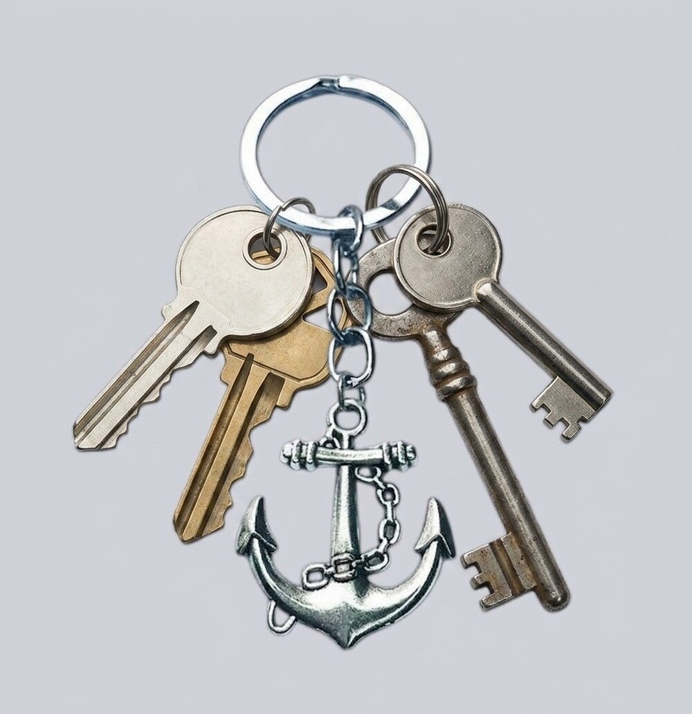 Bag Charm Key Ring Vintage Style - Anchor Nautical